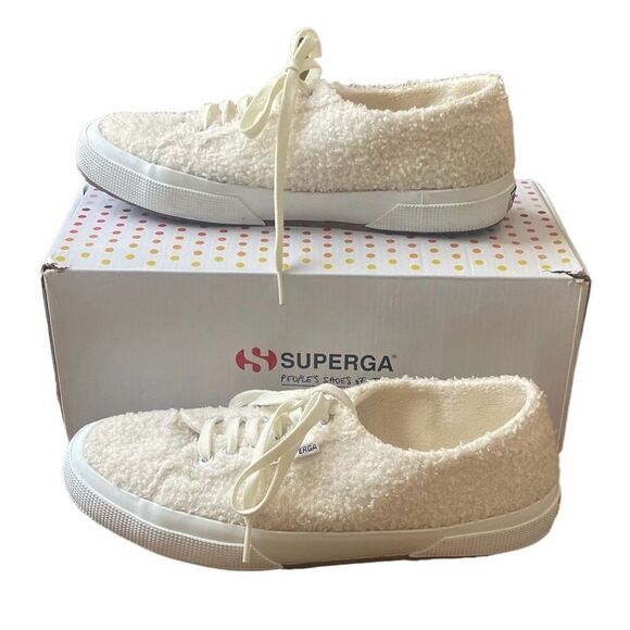 Superga Faux Shearling Cream Athletic Shoe Sz 41.5 - Picture 1 of 11